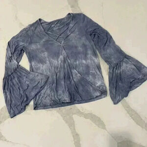 American Eagle Soft & Sexy TieDye Long Bell Sleeve Blouse WrapFront Womens Small